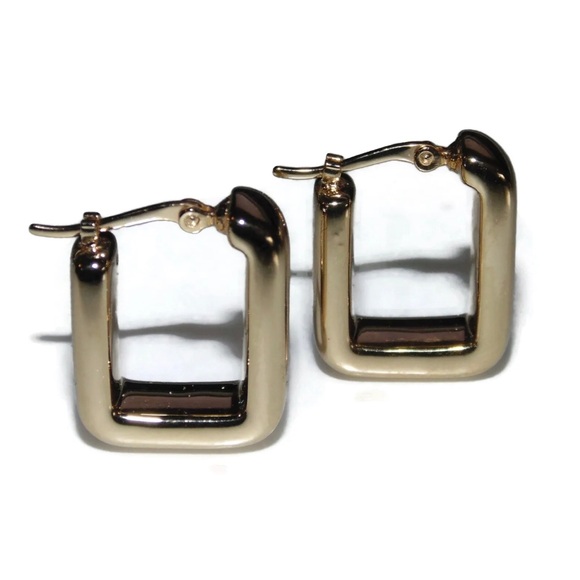 SOLD - Rectangle Chunky Hoop Earrings - Solid 14K Yellow Gold, 15 mm - Picture 3 of 10